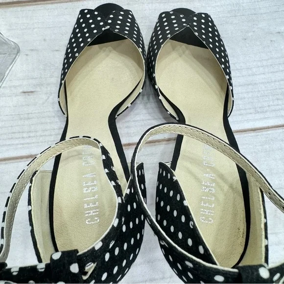 Lola Black & White Polka Dot Heels Peep Toe Ankle Strap ModCloth by Chelsea Crew - Picture 8 of 14